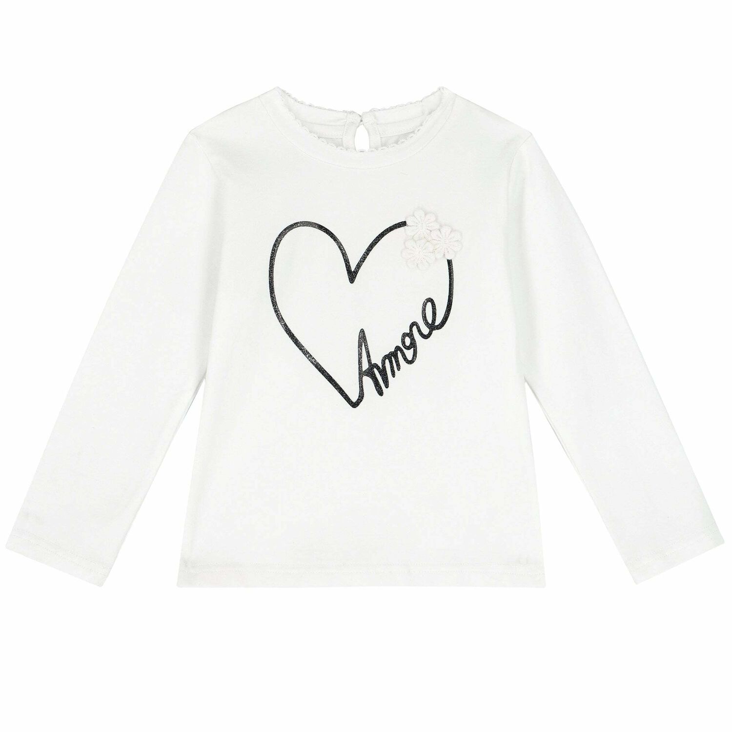 Girls White Cotton Top, 1, hi-res