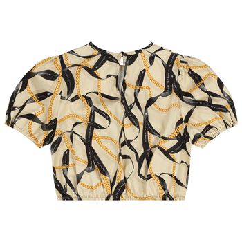 Girls Beige & Black Puffed Sleeve Top