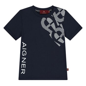 Younger Boys Navy Blue Logo T-Shirt