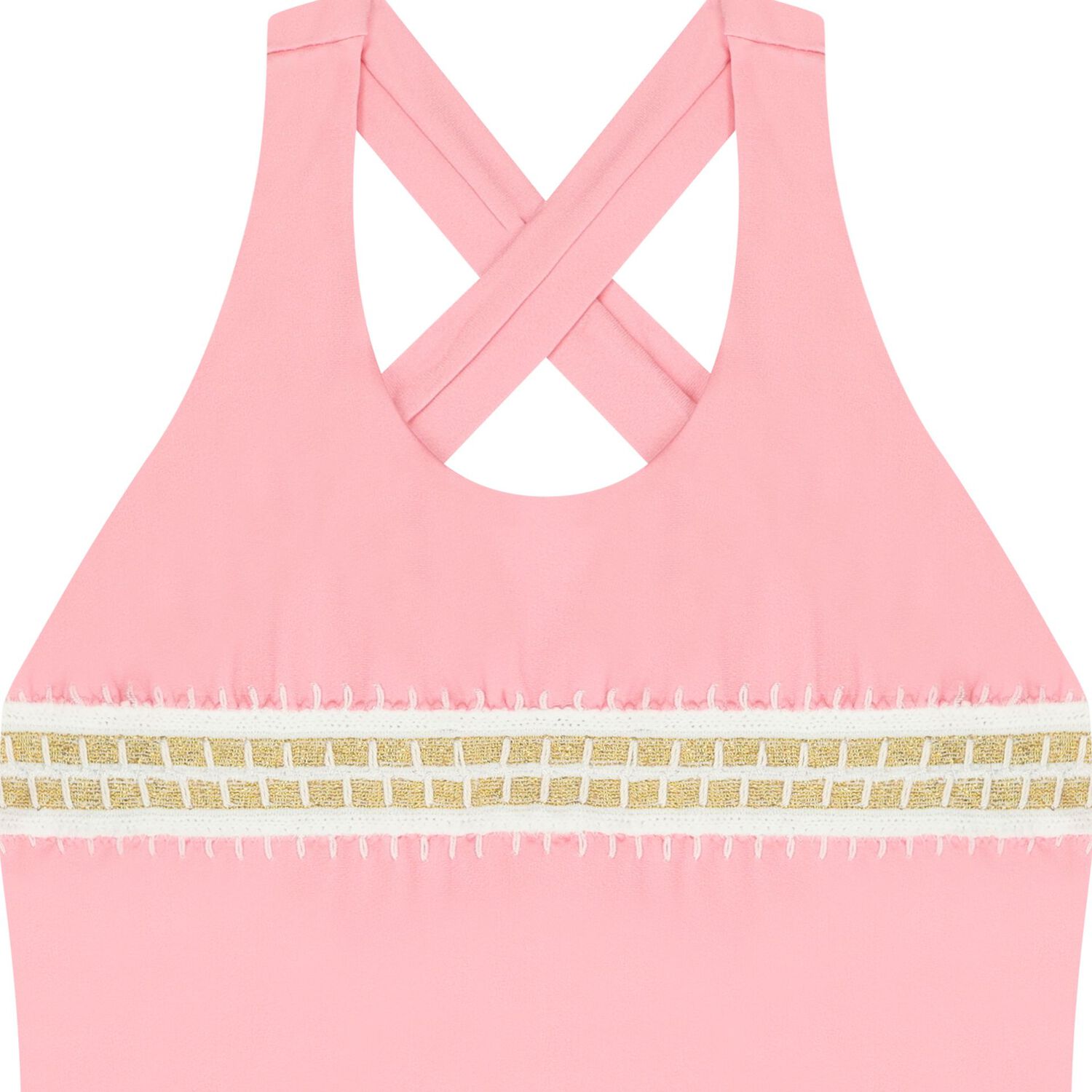 Girls Pink Embroidered Swimsuit, 1, hi-res