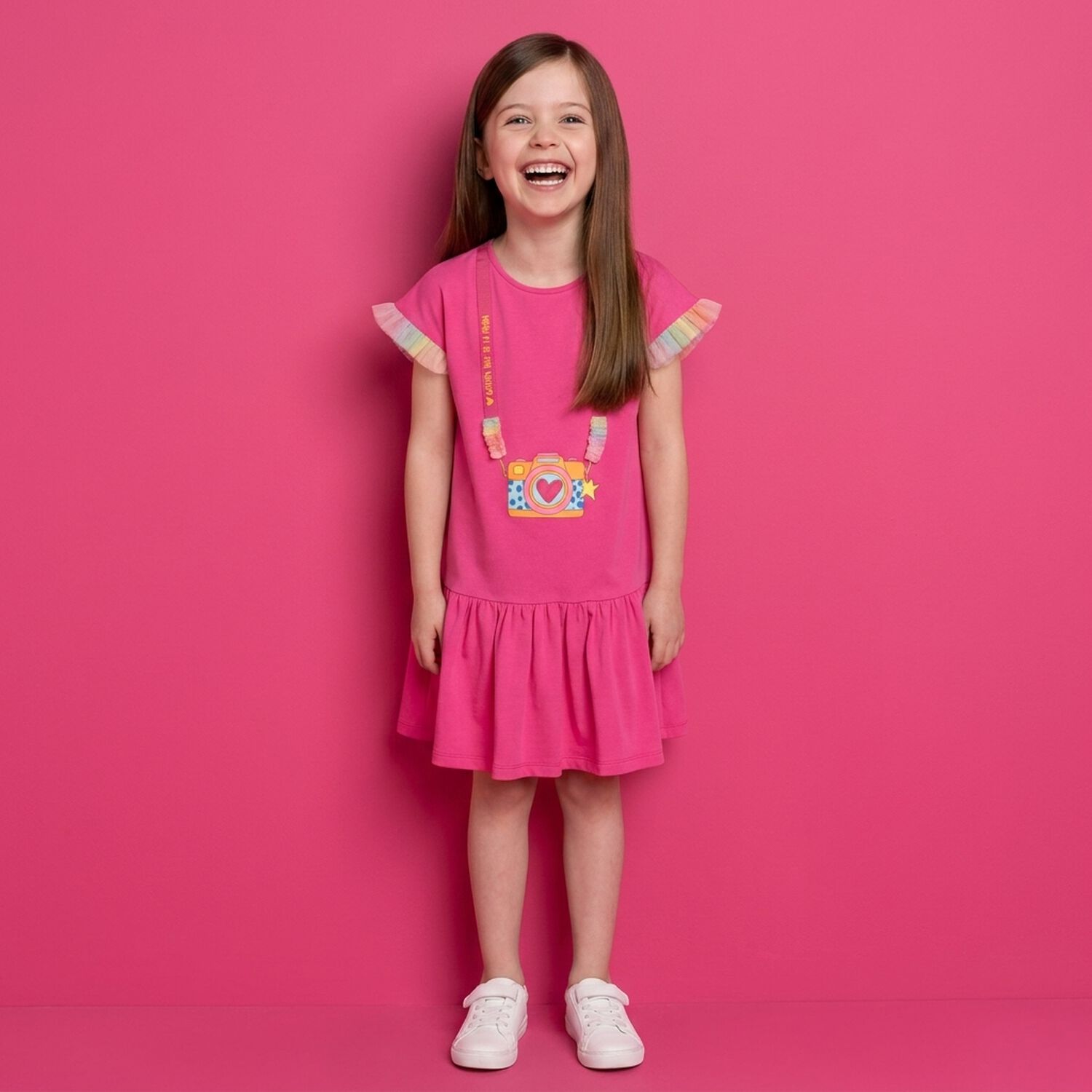 Girls Pink Camera Dress, 1, hi-res