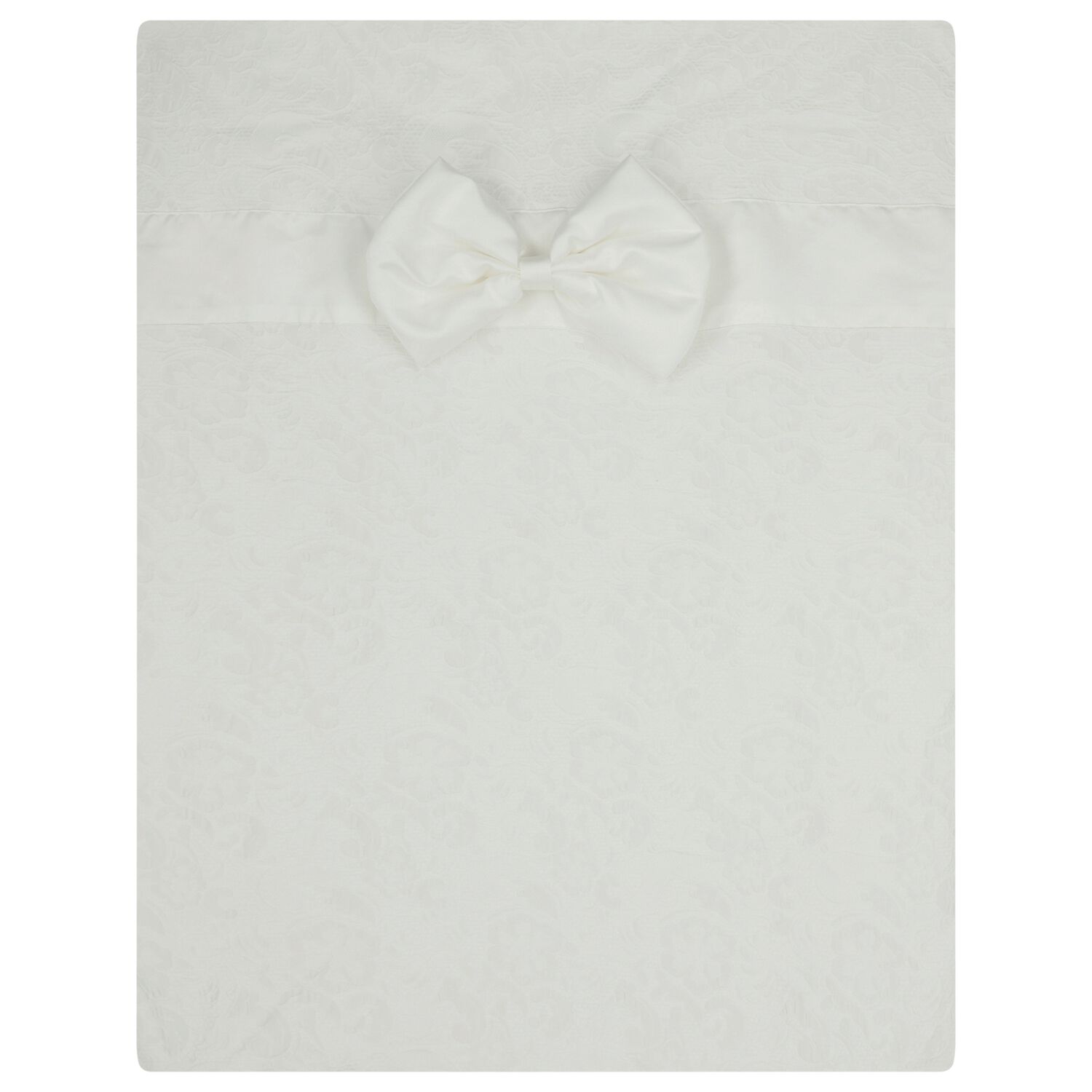 Baby Girls White Satin Bow Blanket, 1, hi-res