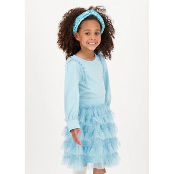 Girls Blue Ruffled Tulle Long Sleeve Top