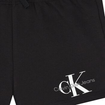 Younger Boys Black Monogram Logo Shorts