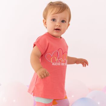 Girls Pink Heart Leggings Set