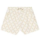 Girls Ivory & Gold Logo Shorts, 1, hi-res