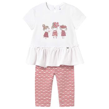 Younger Girls Pink & Ivory Leggings Set