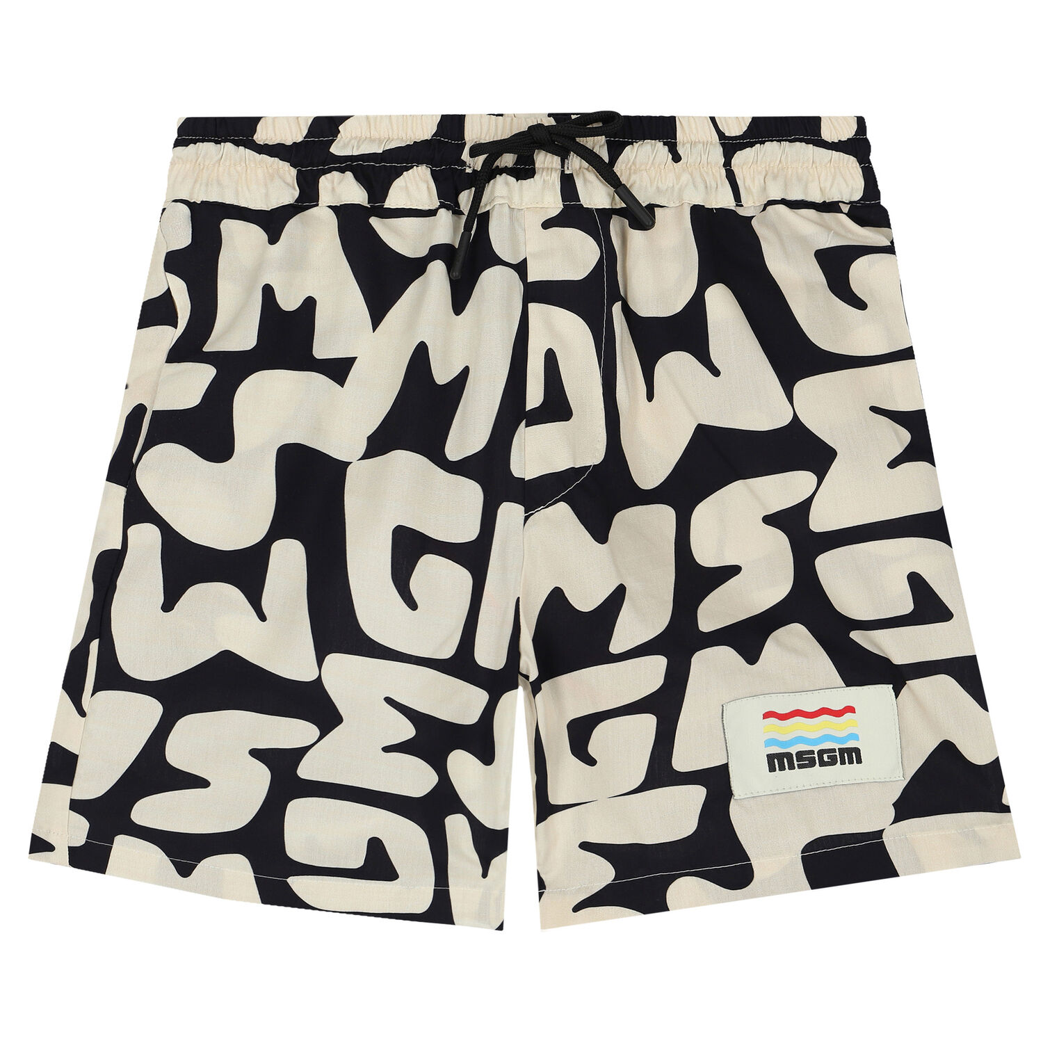 Boys Ivory & Black Logo Shorts, 1, hi-res