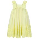 Girls Yellow Embroidered Tulle Dress, 1, hi-res