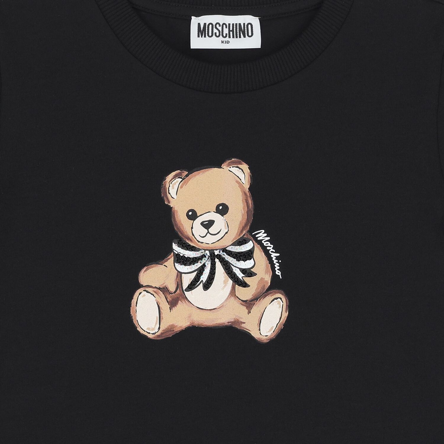 Girls Black Teddy Bear Logo T-Shirt, 3, hi-res image number null