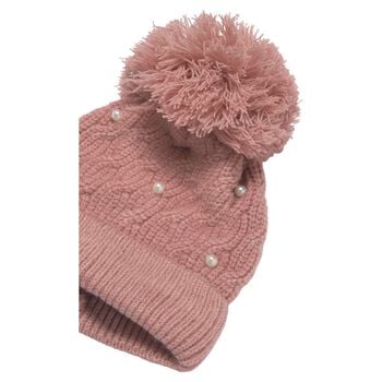 Girls Pink Embellished Knitted Beanie Hat