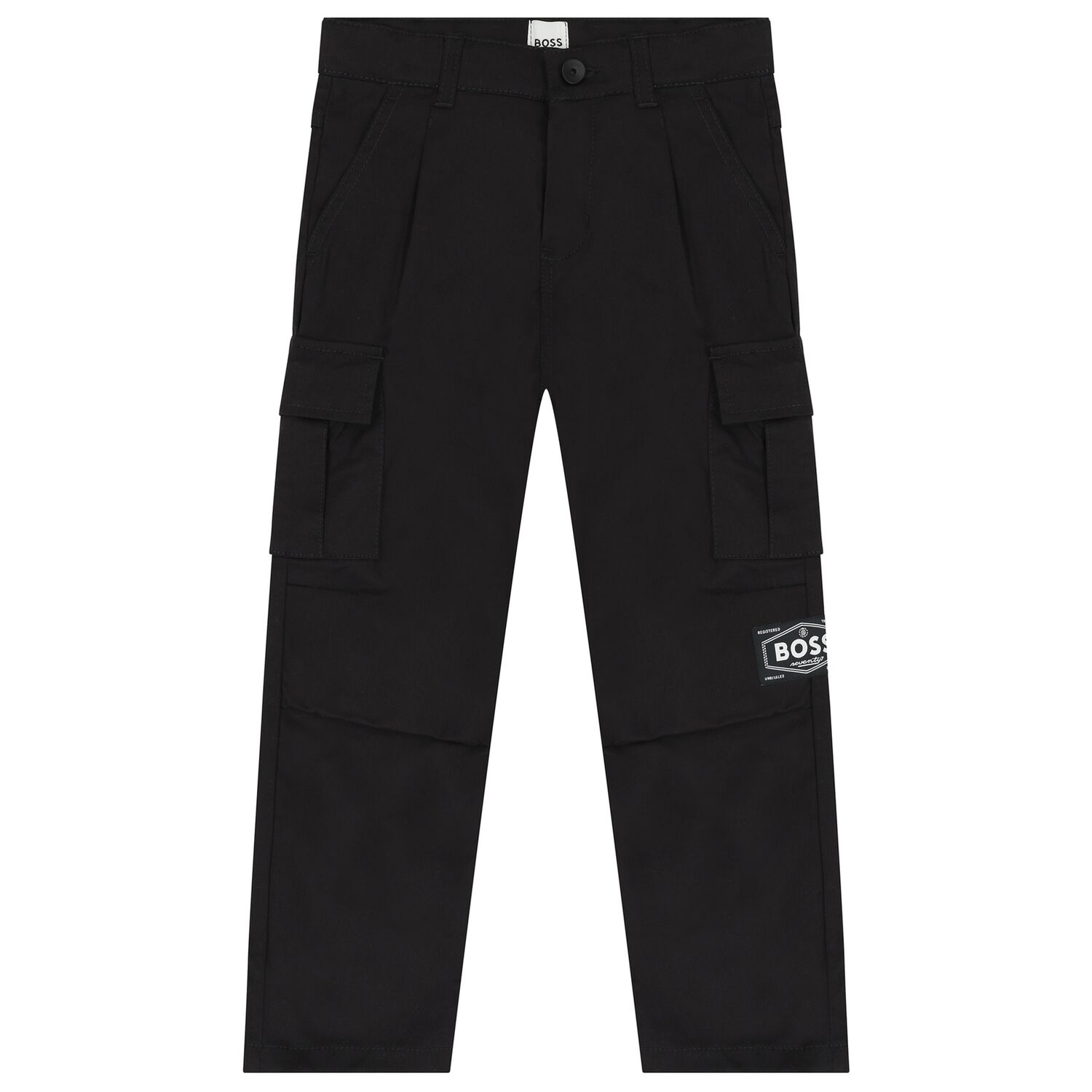 Boys Black Logo Trousers, 1, hi-res