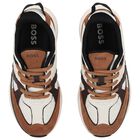 Boys White & Beige Logo Leather Trainers, 1, hi-res