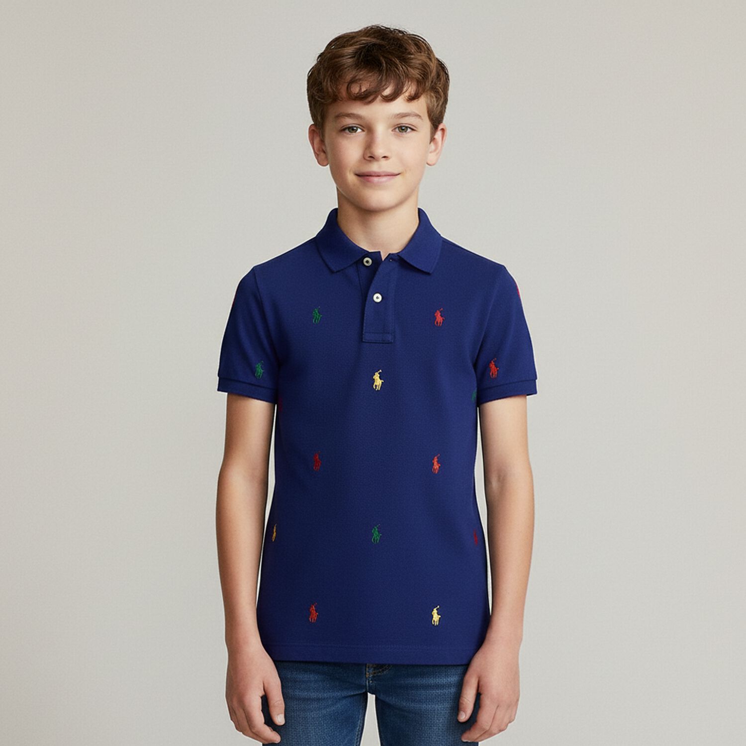 Boys Blue Logo Polo Shirt, 1, hi-res