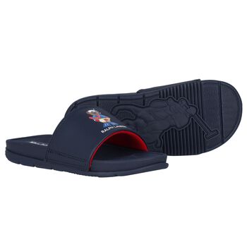Boys Navy Blue Polo Bear Sliders