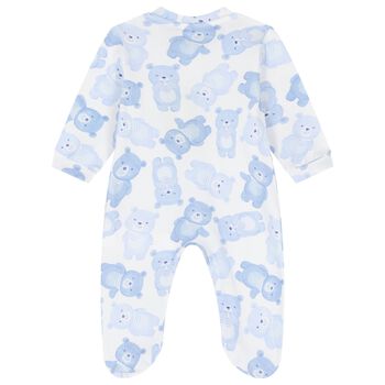 Baby Boys White & Blue Teddy Bear Babygrow