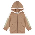 Younger Boys Beige Hooded Zip Up Top, 1, hi-res