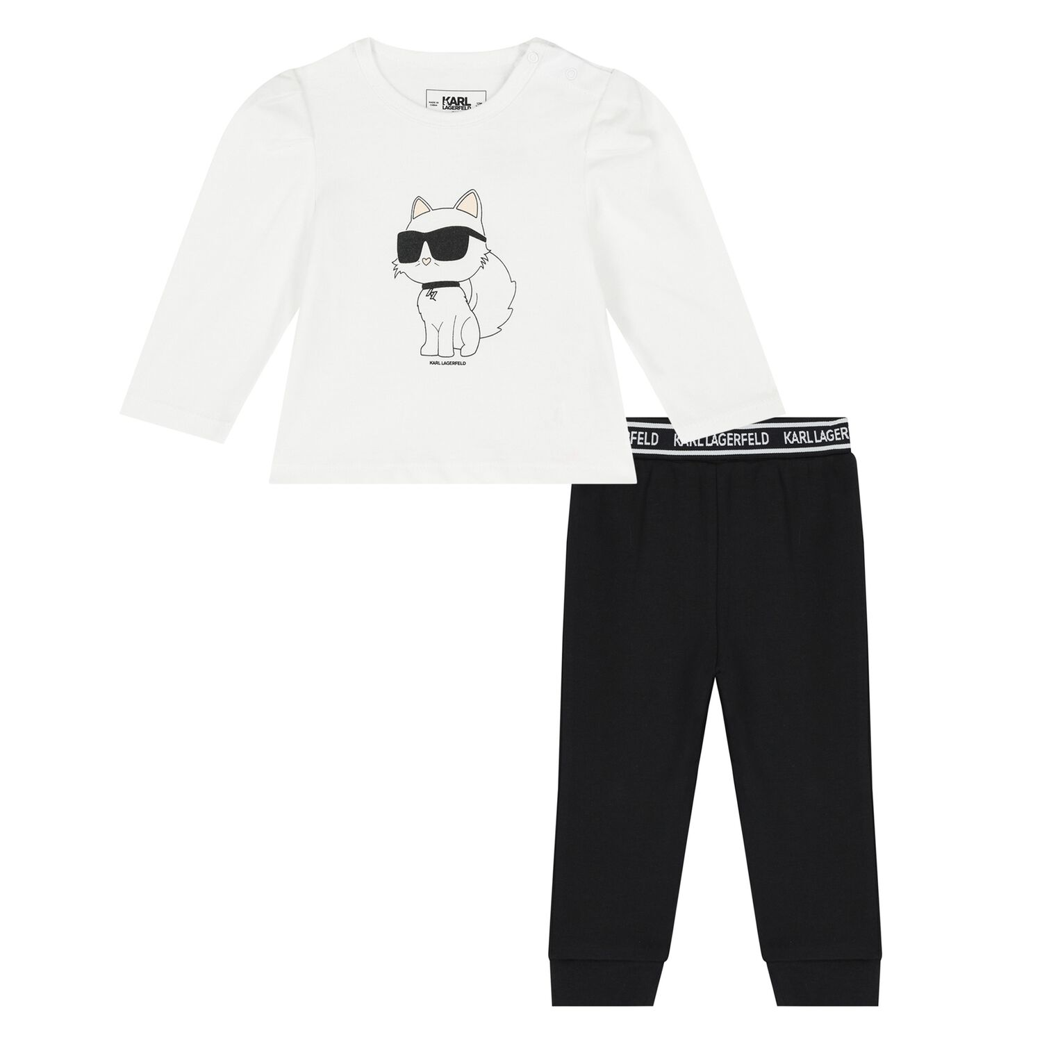 Younger Girls White & Black Choupette Leggings Set, 1, hi-res