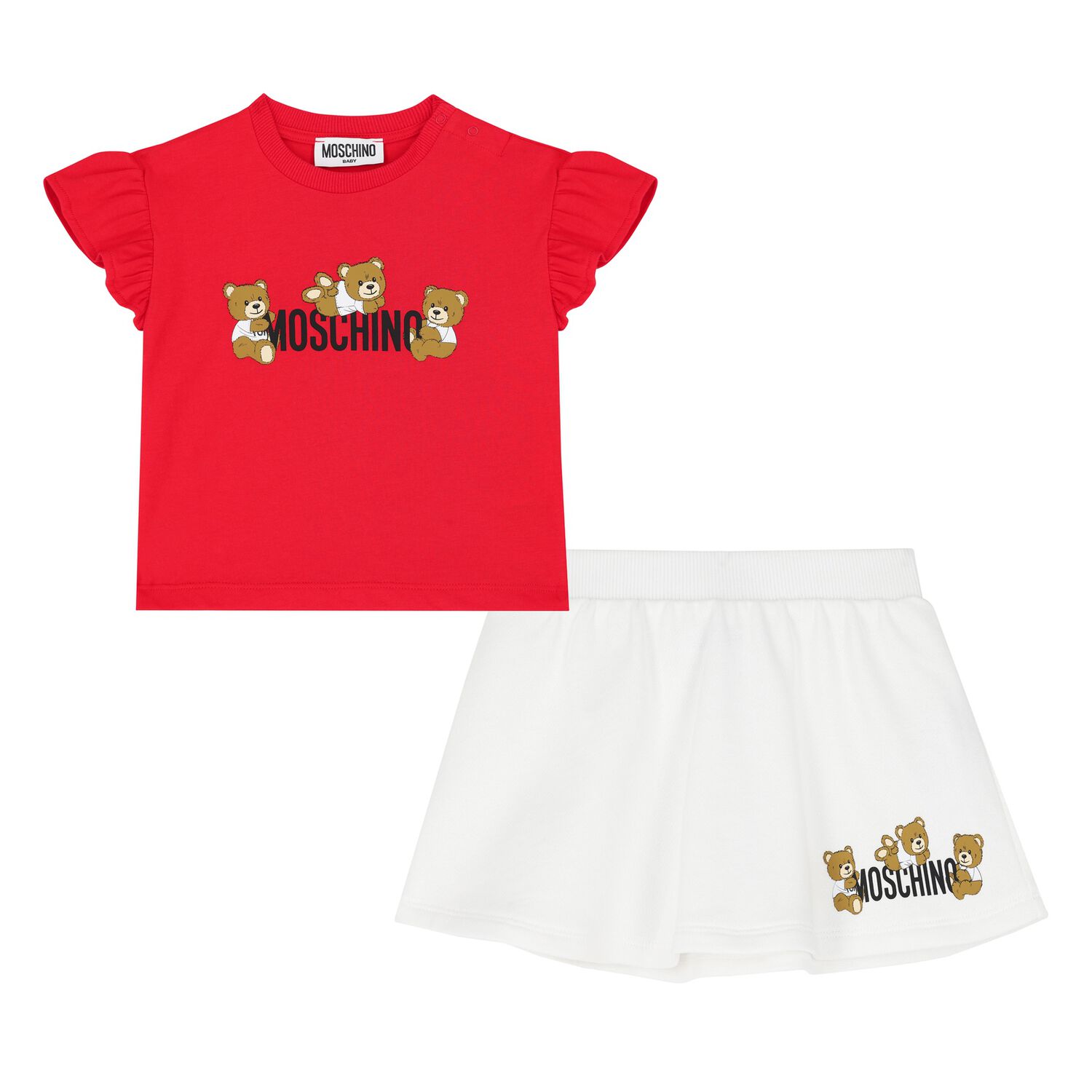 Younger Girls Red & White Teddy Bear Logo Skirt Set, 2, hi-res