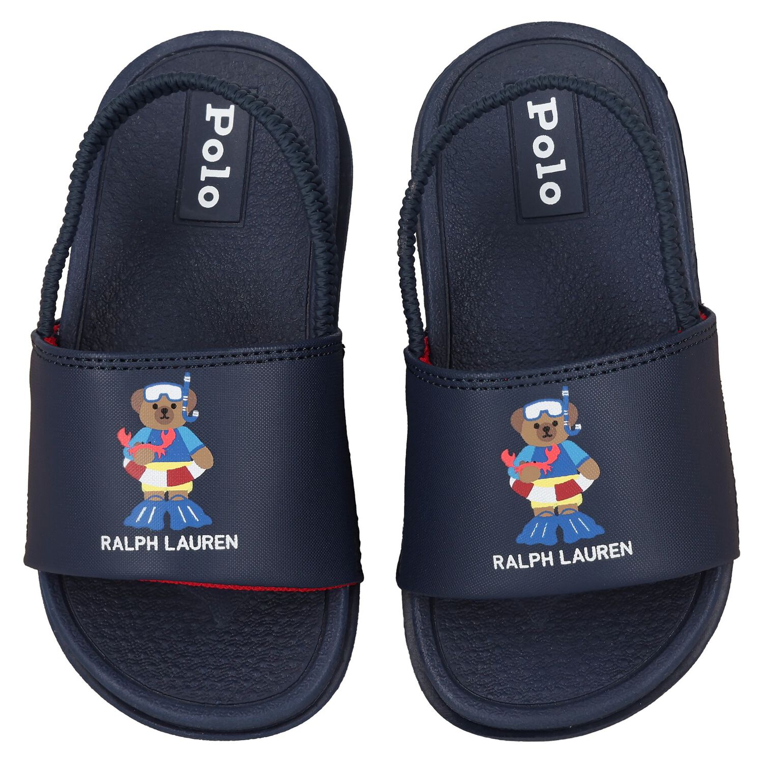 Boys Navy Blue Polo Bear Sliders, 1, hi-res