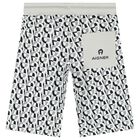 Boys White & Black Logo Shorts, 1, hi-res