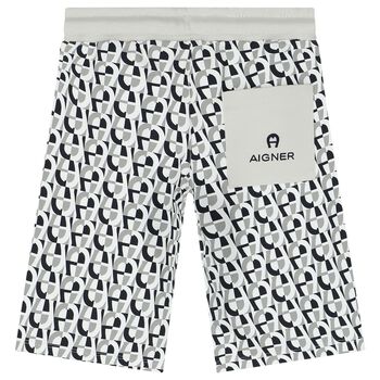 Boys White & Black Logo Shorts