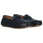 Boys Navy Blue Logo Moccasins, 2, hi-res