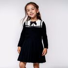 Girls Navy Blue Bow Dress, 1, hi-res