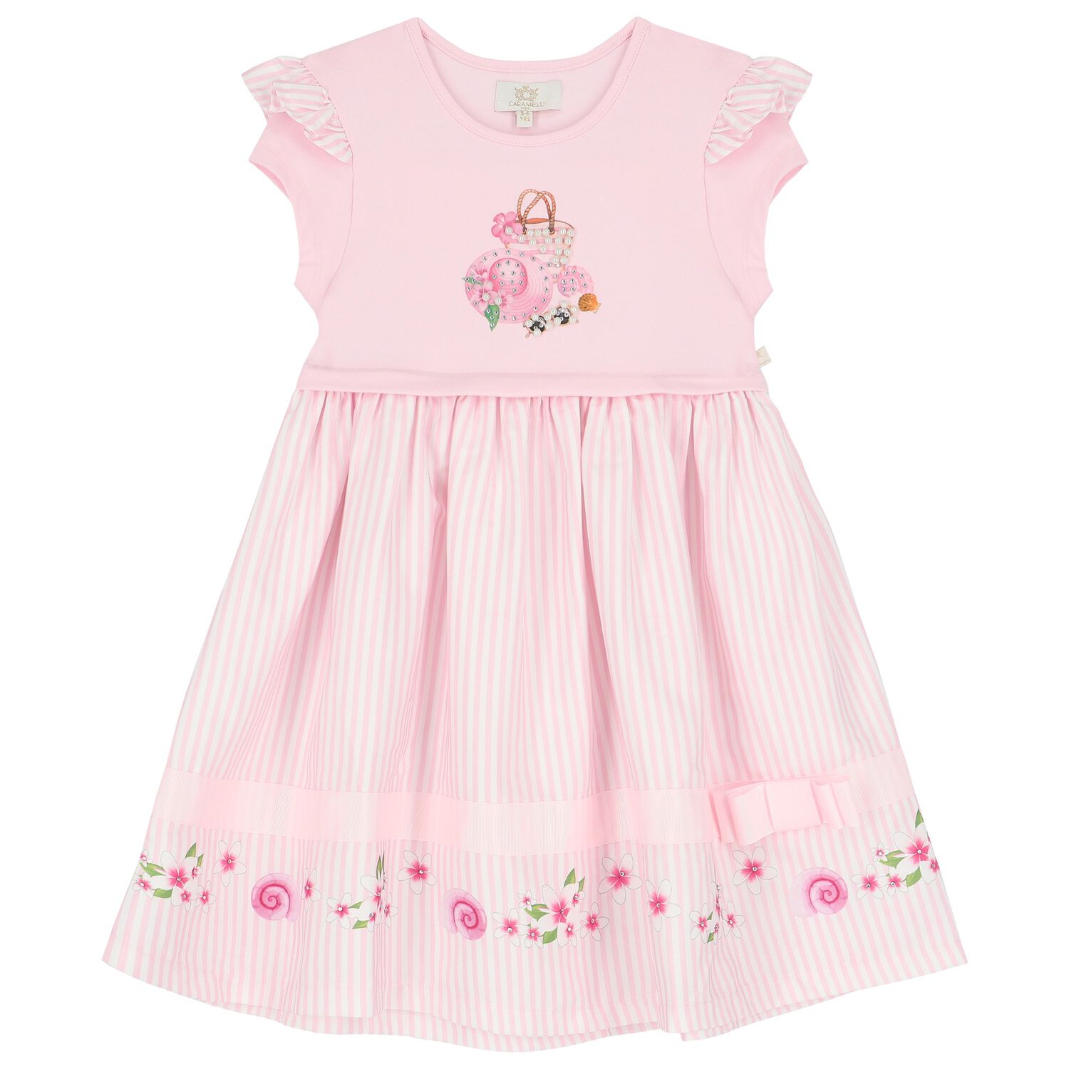 Girls Pink & White Striped Dress, 1, hi-res image number null