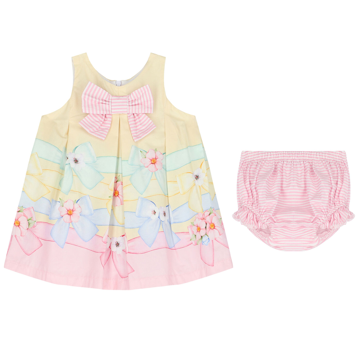 Younger Girls Yellow Floral & Bow Dress Set, 1, hi-res
