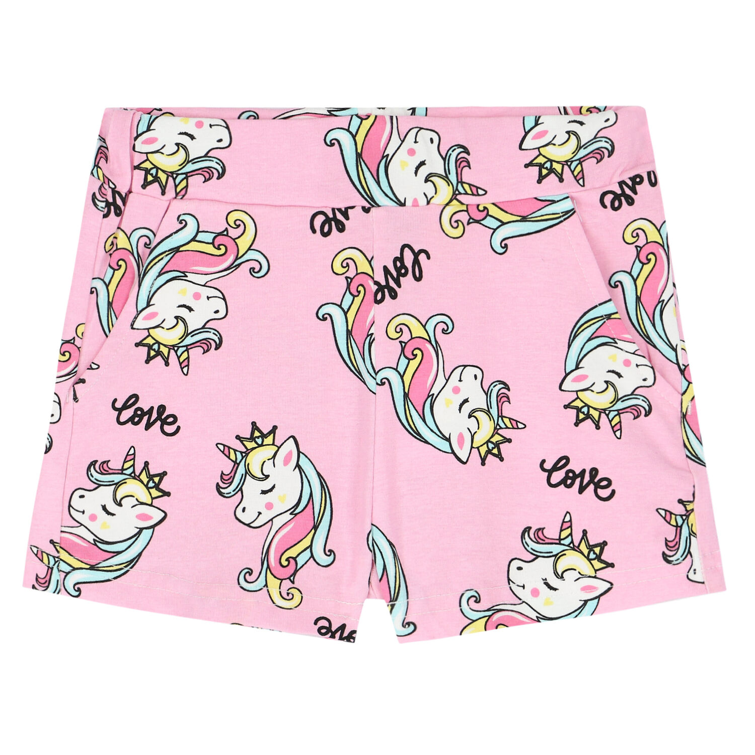 Girls Pink Unicorn Shorts, 1, hi-res