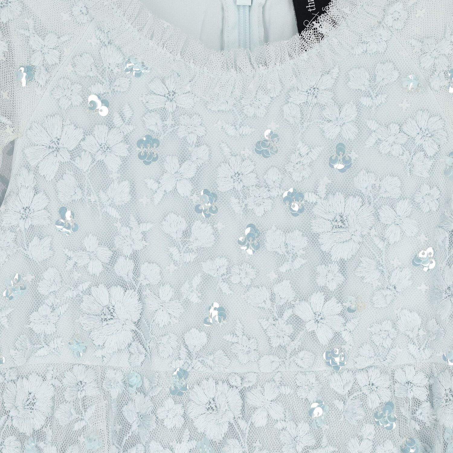 Girls Blue Sequin & Flower Tulle Cape Dress, 1, hi-res