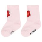 Baby Girls Pink & Ivory Flower Socks ( 2 Pack ), 1, hi-res
