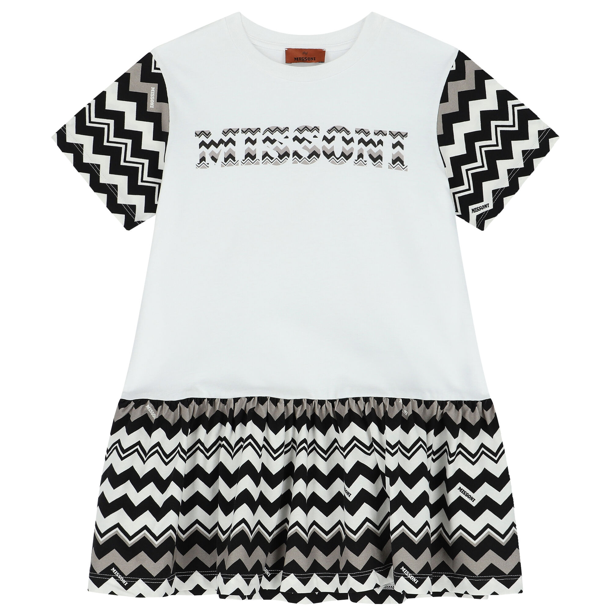 Missoni Kids Girls White Black Logo Zigzag Dress Junior Couture UK