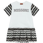 Girls White & Black Logo Zigzag Dress, 1, hi-res