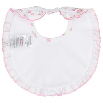 Baby Girls White & Pink Roses & Blooms Bib