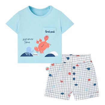 Younger Boys Blue & Ivory Shorts Set