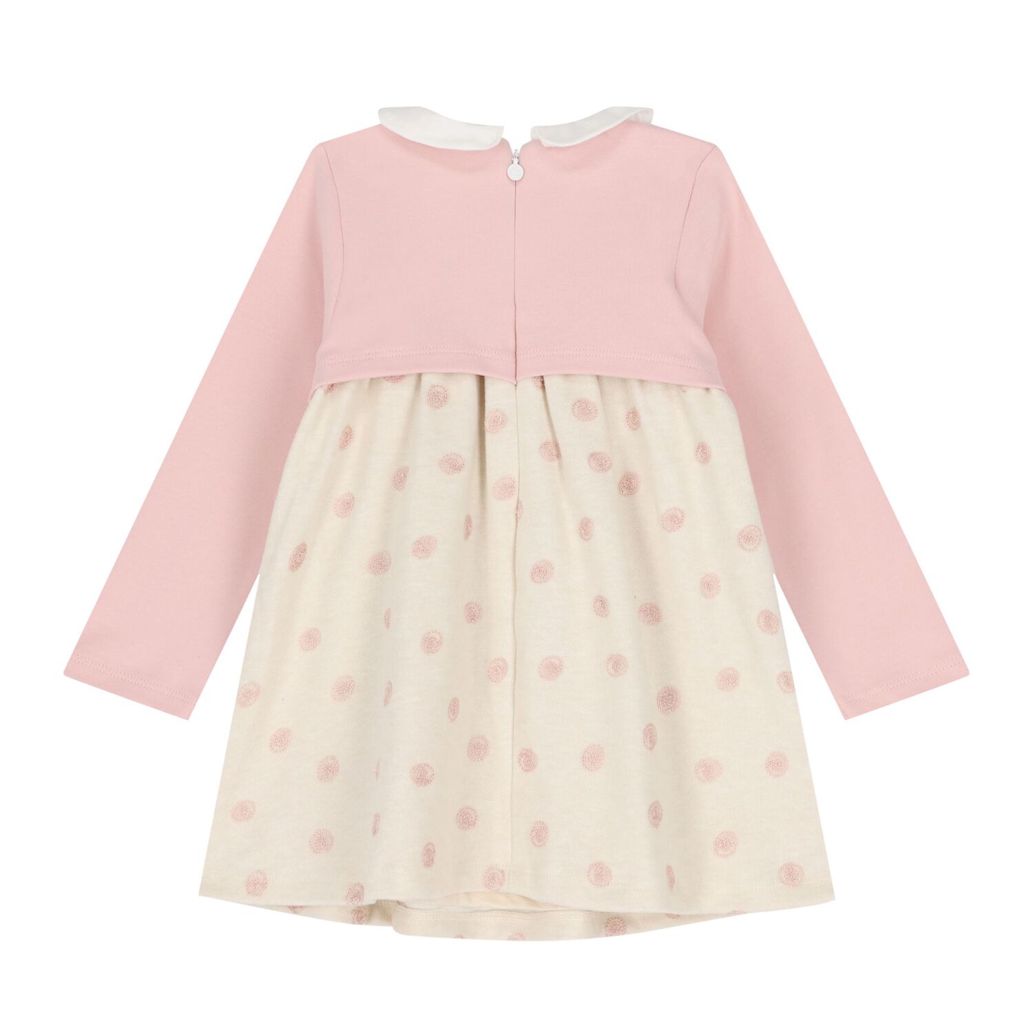 Baby Girls Pink & Beige Embroidered Dress, 1, hi-res