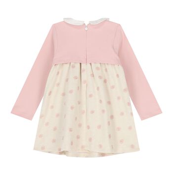 Baby Girls Pink & Beige Embroidered Dress