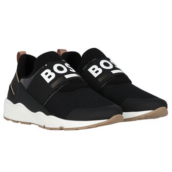 Boys Black Logo Trainers