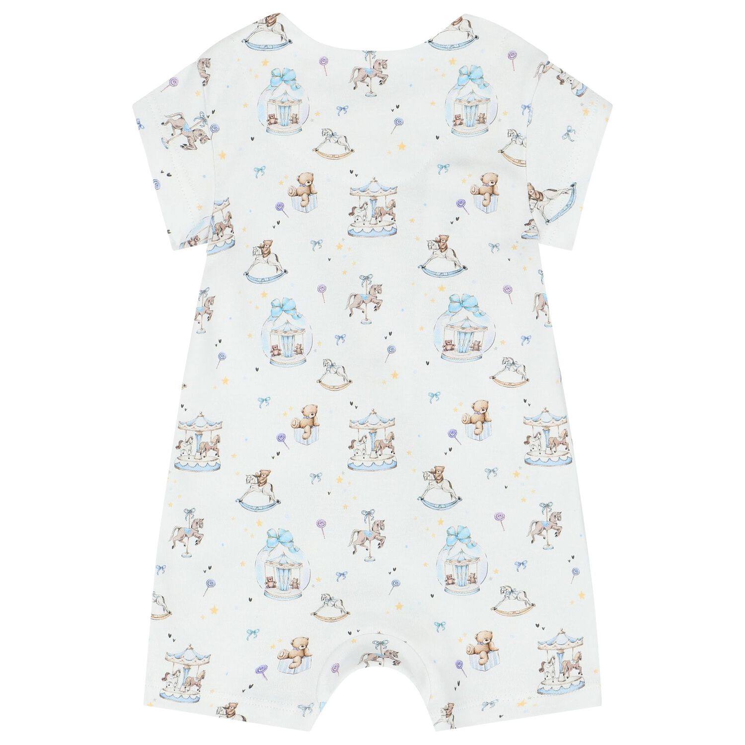 Baby Boys White & Blue Carousel Romper, 1, hi-res