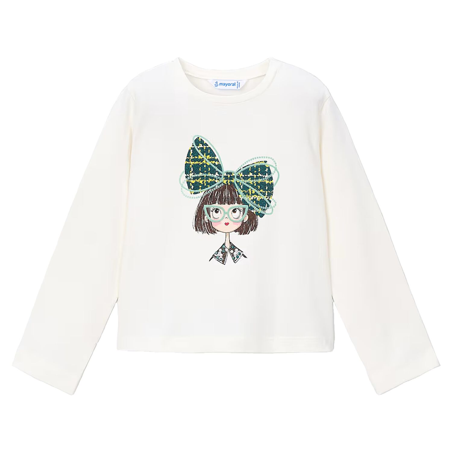 Girls Ivory Long Sleeve Top, 2, hi-res