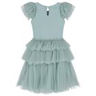 Girls Green Embellished Sequin Tulle Dress, 1, hi-res