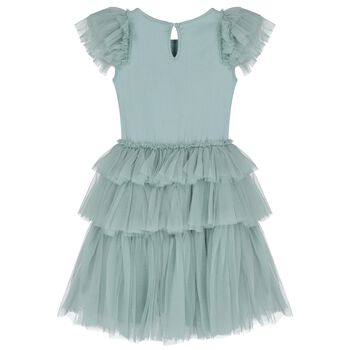 Girls Green Embellished Sequin Tulle Dress
