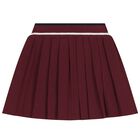 Girls Burgundy Logo Pleated Skirt, 1, hi-res