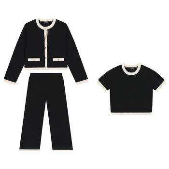 Girls Black & Beige Trousers Set