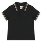 Younger Boys Black Logo Polo Shirt, 1, hi-res