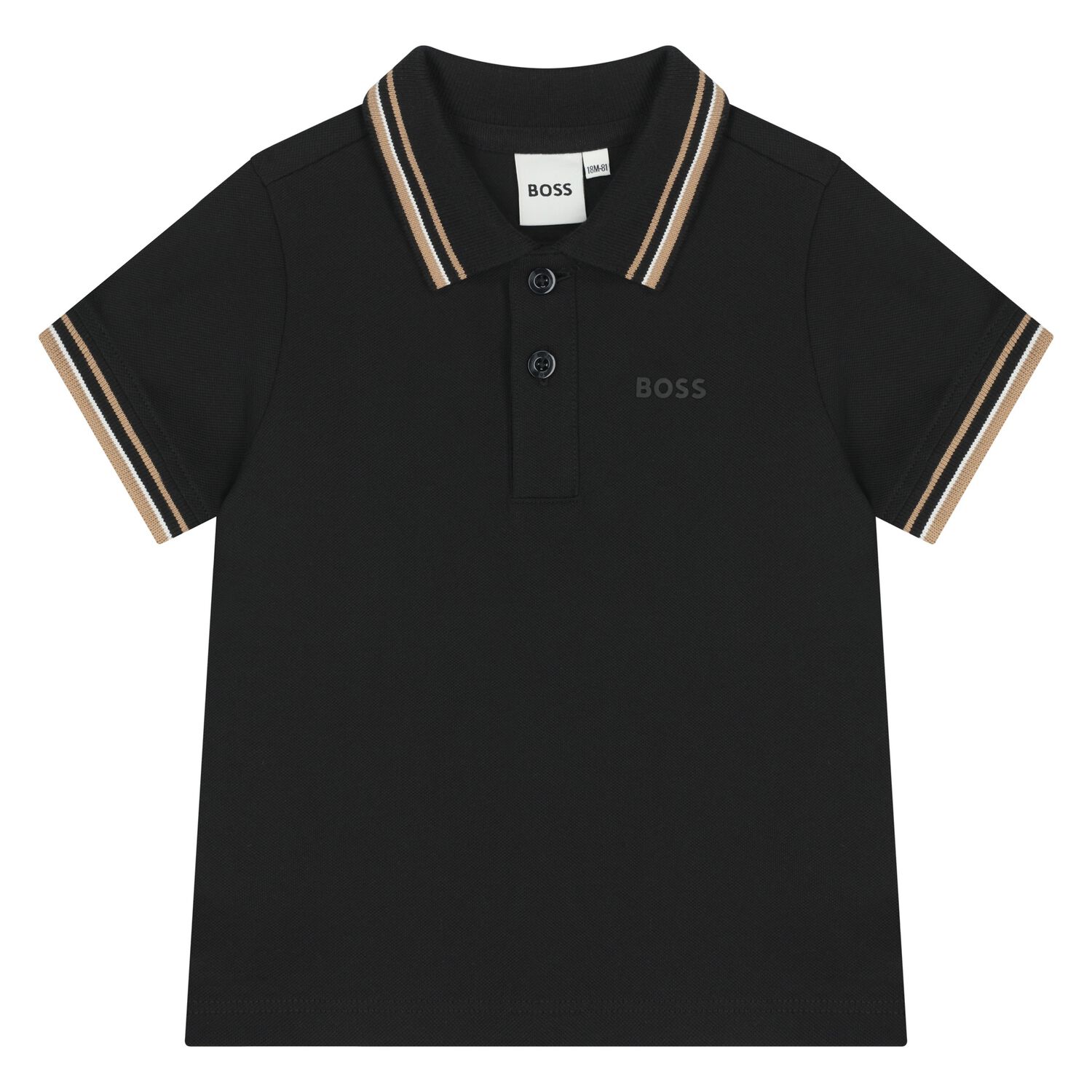 Younger Boys Black Logo Polo Shirt, 1, hi-res
