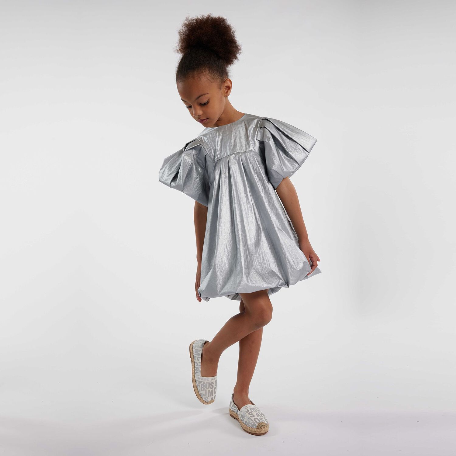 Girls Ivory & Silver Logo Espadrilles, 1, hi-res