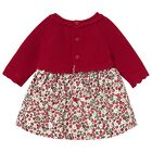 Baby Girls Red & White Floral Dress, 1, hi-res